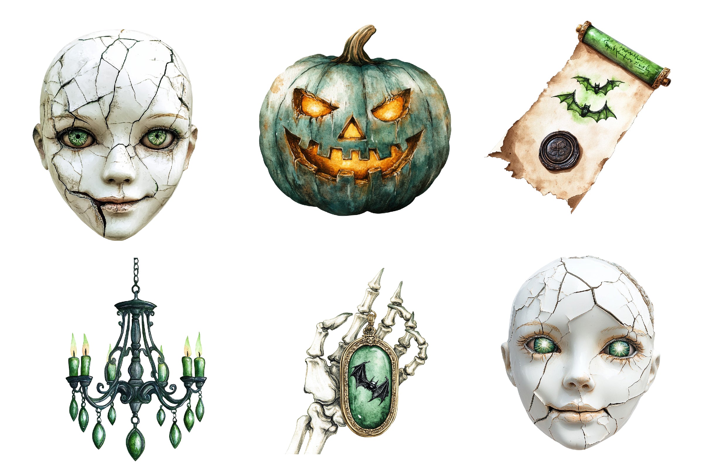 Antique Green Halloween Set Clipart Bundle - CraftNest - Digital Crafting and Art