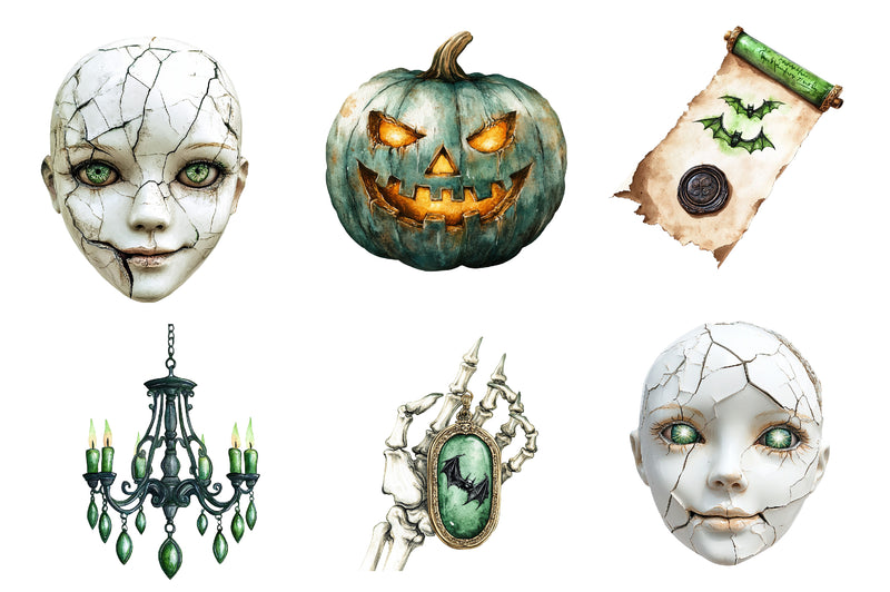 Antique Green Halloween Set Clipart Bundle - CraftNest - Digital Crafting and Art