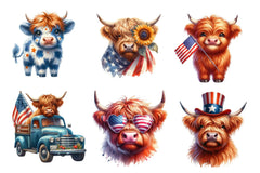 Patriotic Highland Cow Clipart Bundle - CraftNest - Digital Crafting and Art
