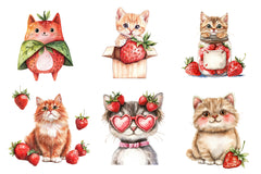 Strawberry Cat Clipart Bundle - CraftNest - Digital Crafting and Art