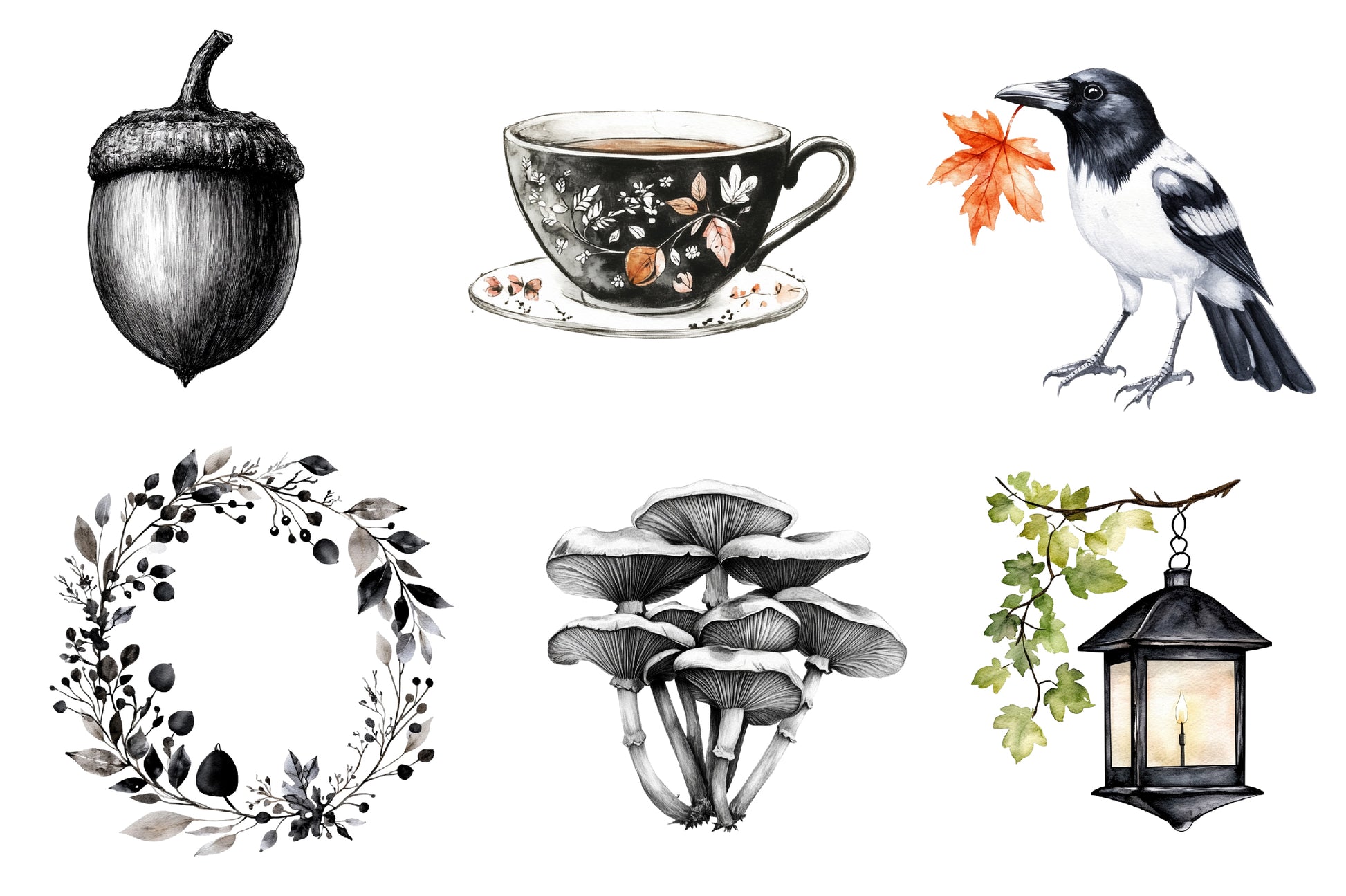 Black & White Autumn Clipart Bundle - CraftNest - Digital Crafting and Art