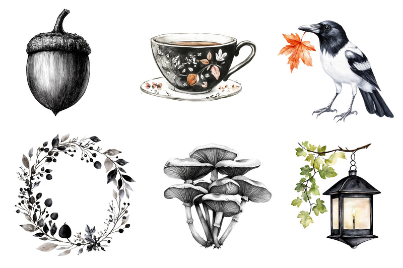 Black & White Autumn Clipart Bundle - CraftNest - Digital Crafting and Art