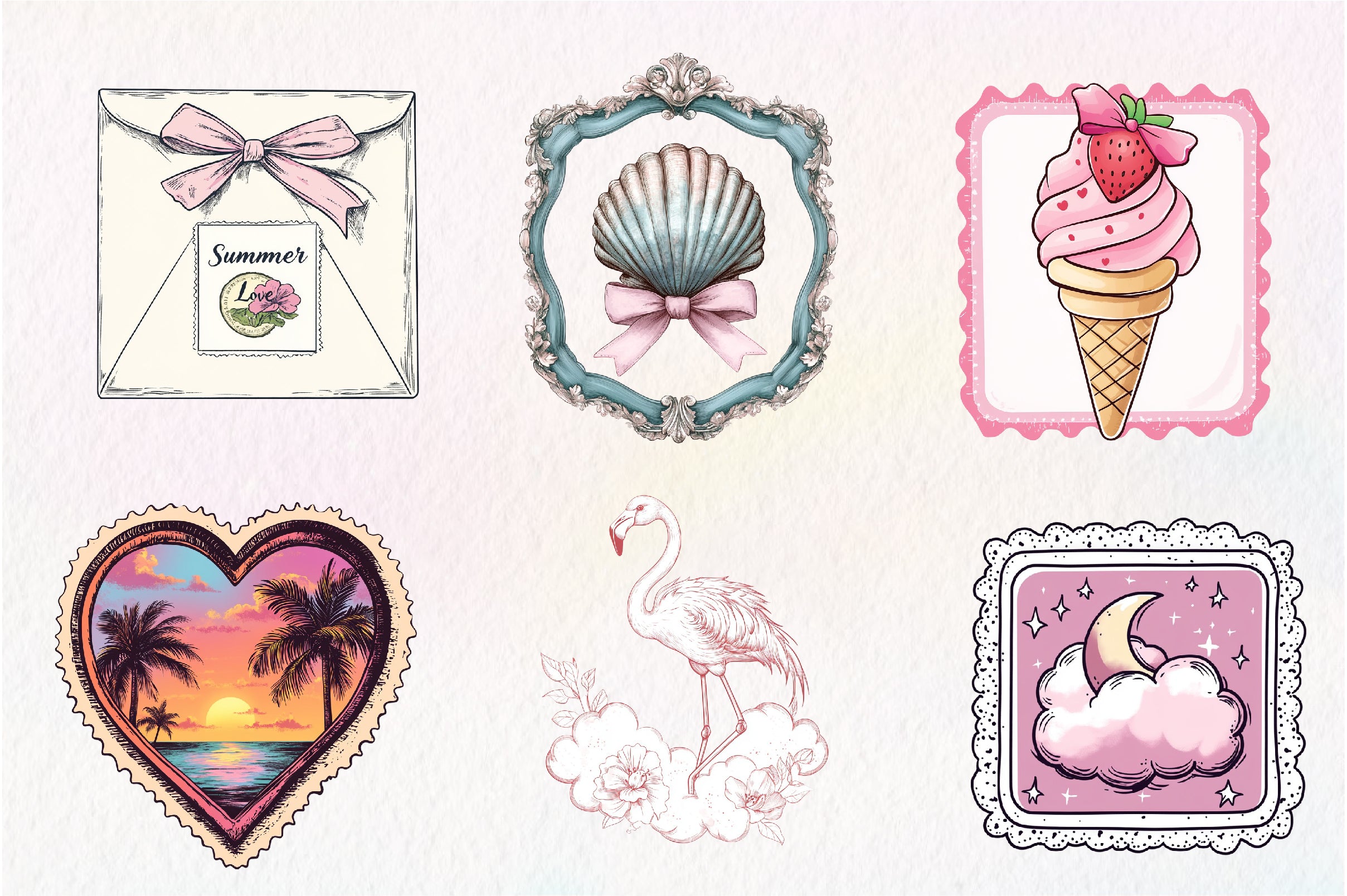 Coquette Summer Postage Stamp Clipart Bundle - CraftNest - Digital Crafting and Art