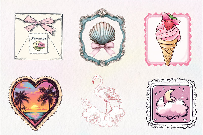 Coquette Summer Postage Stamp Clipart Bundle - CraftNest - Digital Crafting and Art