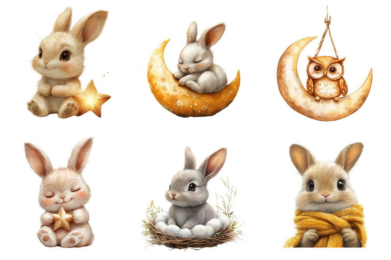 Bunny Neutral Sleeping Animals Clipart Bundle - CraftNest - Digital Crafting and Art