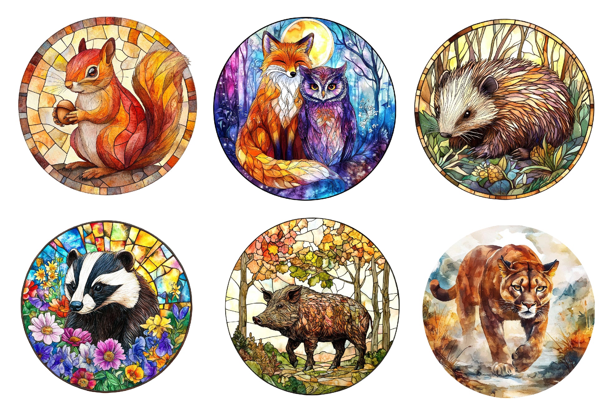 Round Stained Glass Forest Animals Clipart Bundle - CraftNest - Digital Crafting and Art