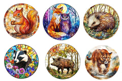 Round Stained Glass Forest Animals Clipart Bundle - CraftNest - Digital Crafting and Art