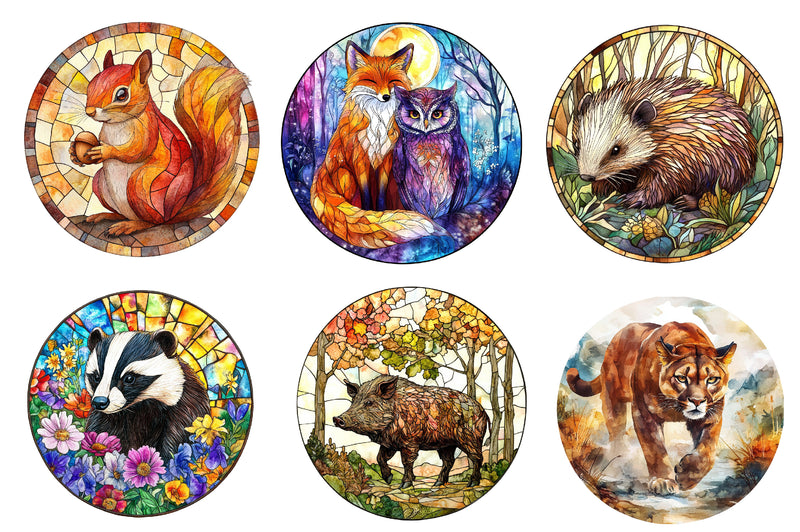 Round Stained Glass Forest Animals Clipart Bundle - CraftNest - Digital Crafting and Art