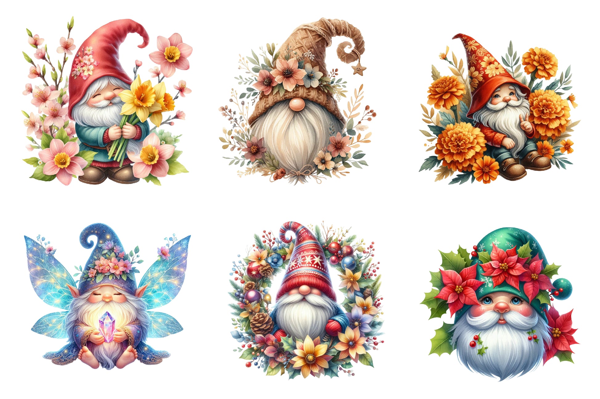 Birth Month Flower Gnome Clipart Bundle - CraftNest - Digital Crafting and Art