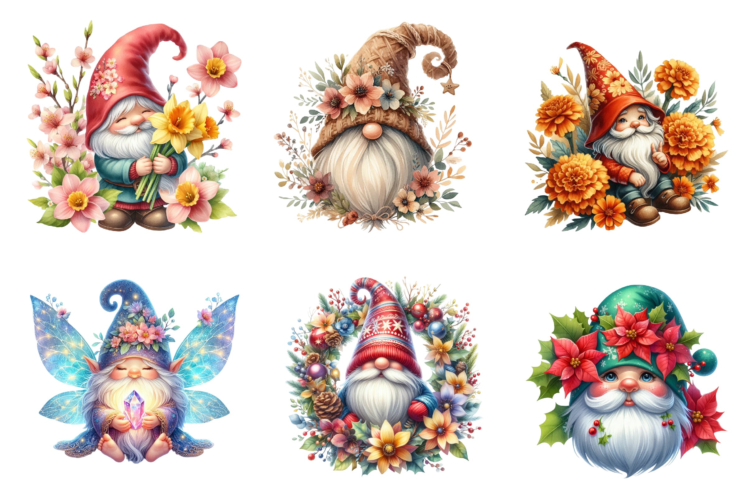 Birth Month Flower Gnome Clipart Bundle - CraftNest - Digital Crafting and Art