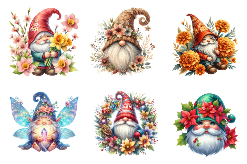 Birth Month Flower Gnome Clipart Bundle - CraftNest - Digital Crafting and Art