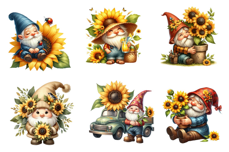 Sunflower Gnomes Clipart Bundle 1 - CraftNest - Digital Crafting and Art
