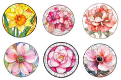 Round Stained Glass Spring Flowers Clipart Bundle - CraftNest - Digital Crafting and Art