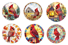 Round Stained Glass Cardinal Bird Clipart Bundle - CraftNest - Digital Crafting and Art