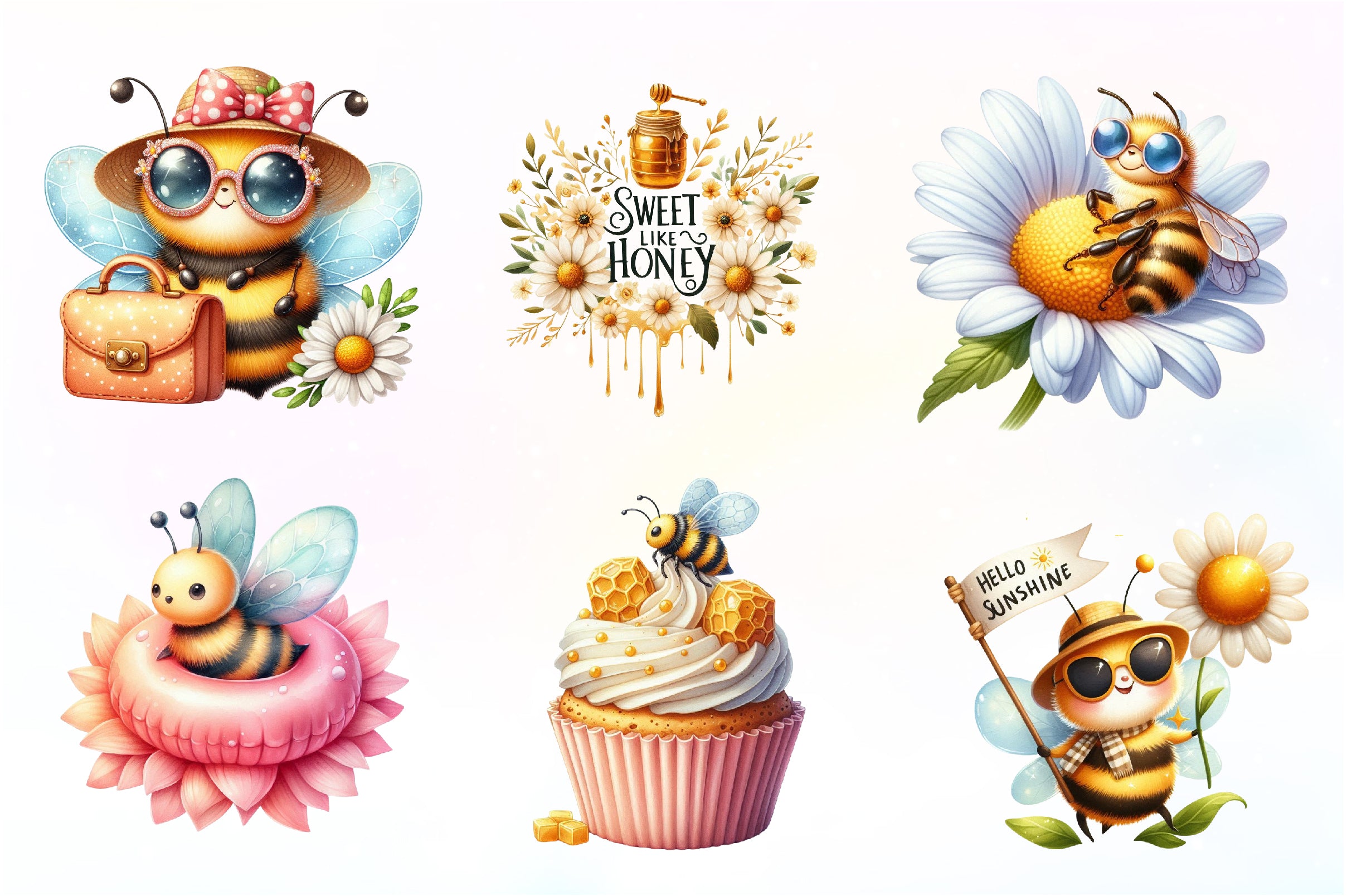 Cute Bee Summer Clipart Bundle - CraftNest - Digital Crafting and Art