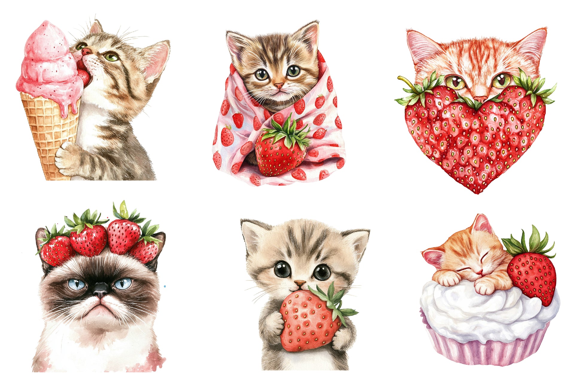 Strawberry Cat Clipart Bundle - CraftNest - Digital Crafting and Art