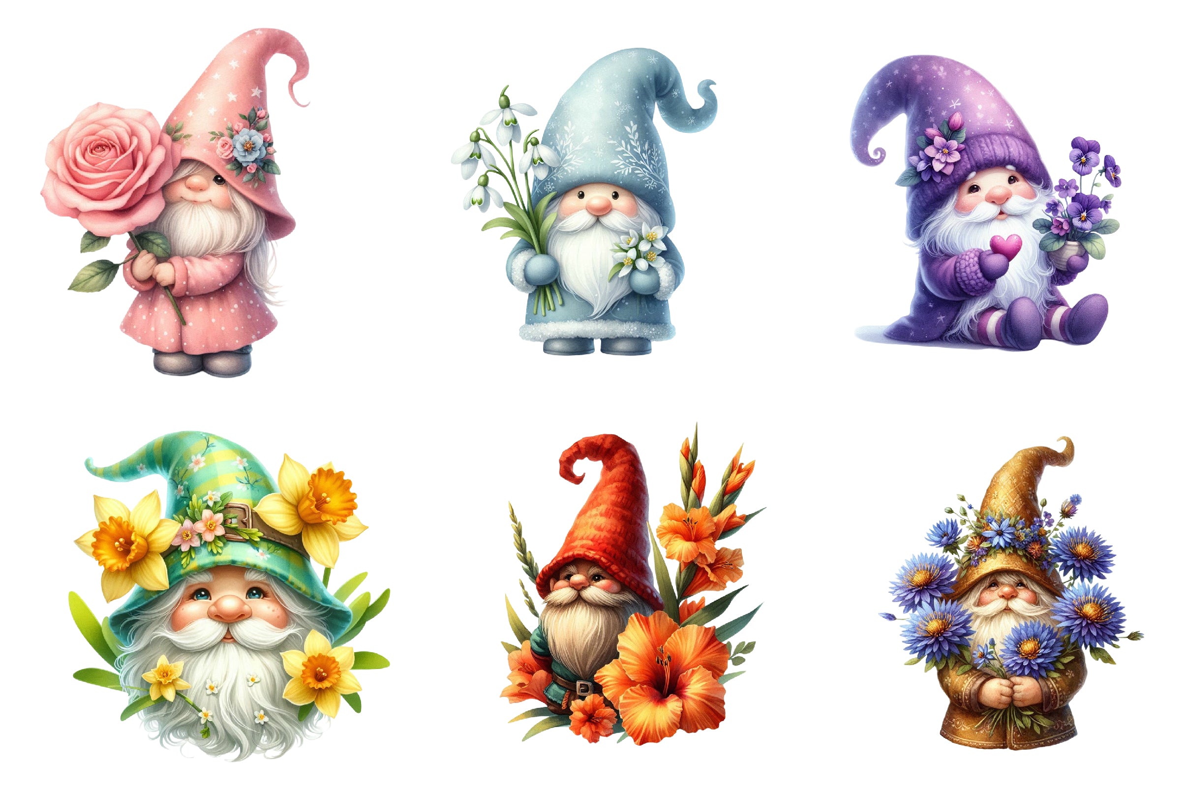 Birth Month Flower Gnome Clipart Bundle - CraftNest - Digital Crafting and Art