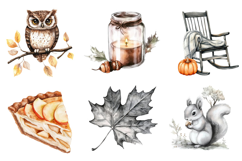 Black & White Autumn Clipart Bundle - CraftNest - Digital Crafting and Art