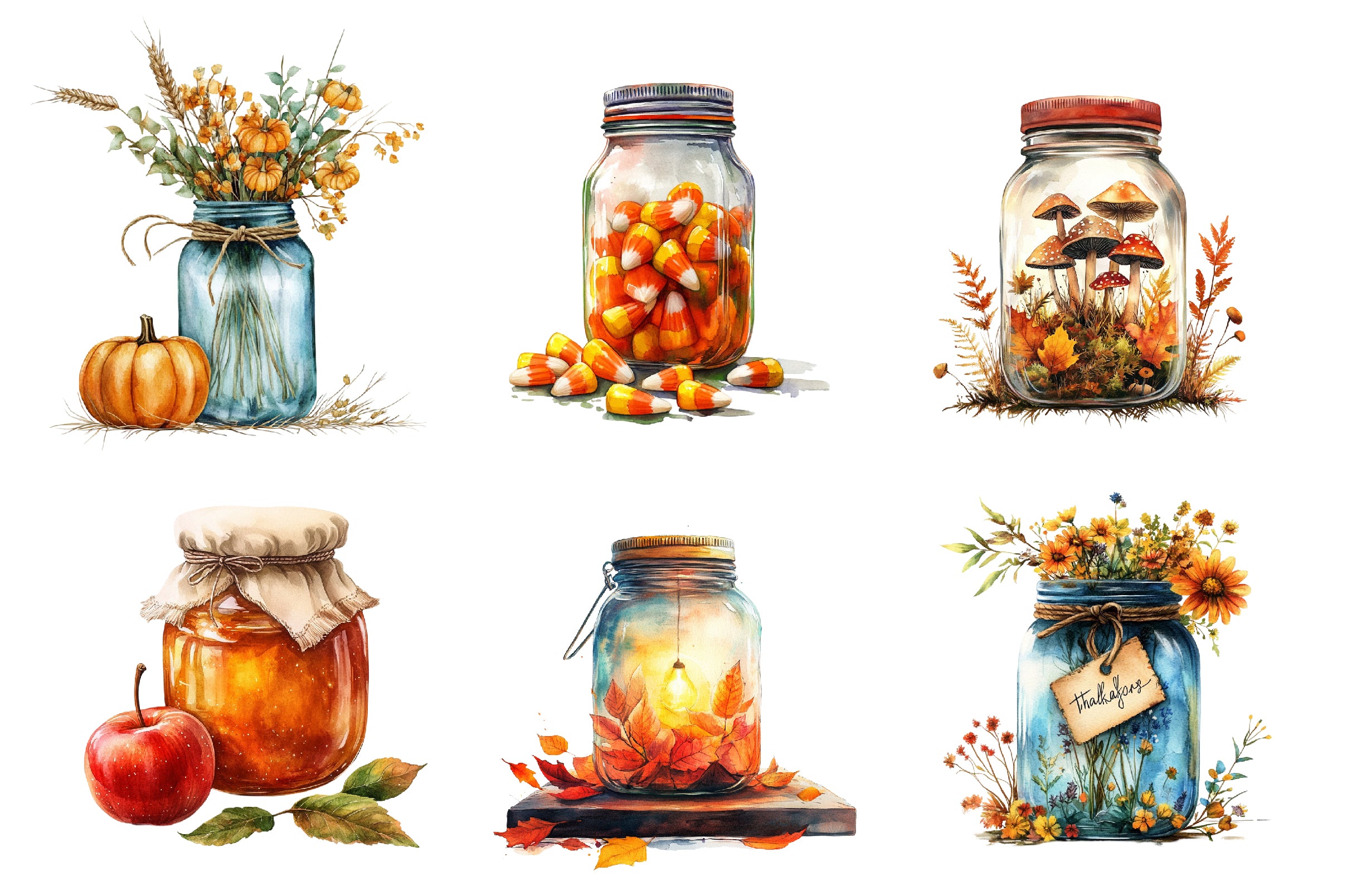 Cute Fall Mason Jars Clipart Bundle - CraftNest - Digital Crafting and Art