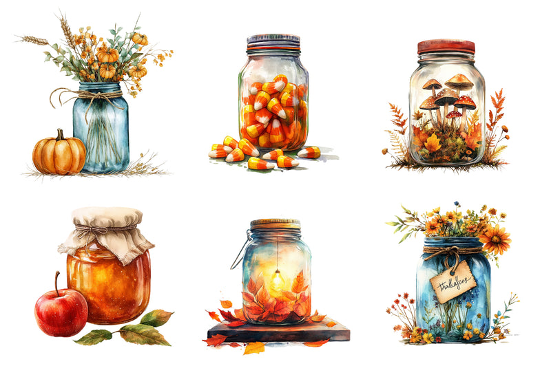 Cute Fall Mason Jars Clipart Bundle - CraftNest - Digital Crafting and Art