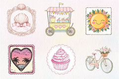 Coquette Summer Postage Stamp Clipart Bundle - CraftNest - Digital Crafting and Art