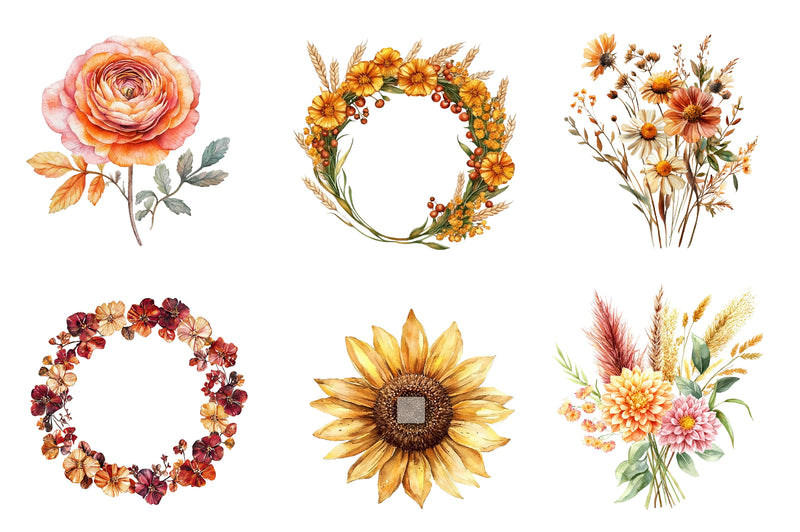 Fall Flowers Clipart Bundle - CraftNest - Digital Crafting and Art