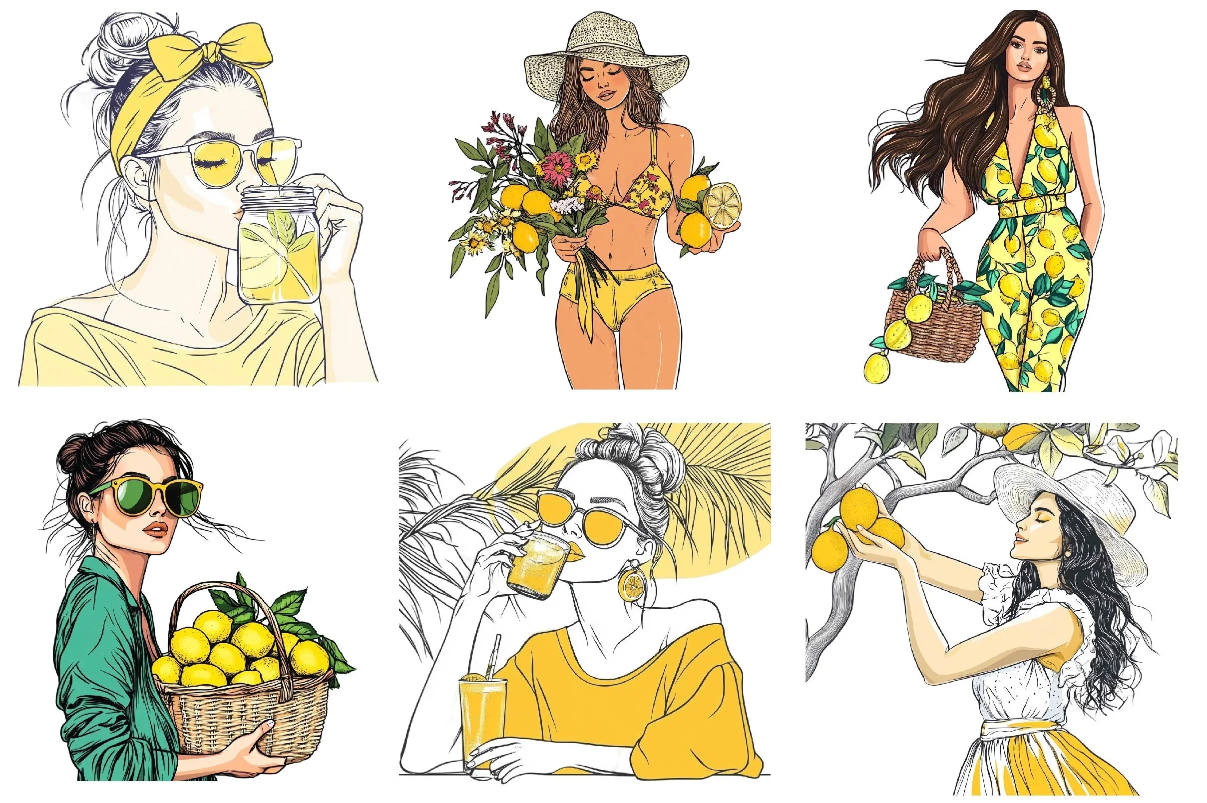 Summer Lemon Woman Clipart Bundle - CraftNest - Digital Crafting and Art