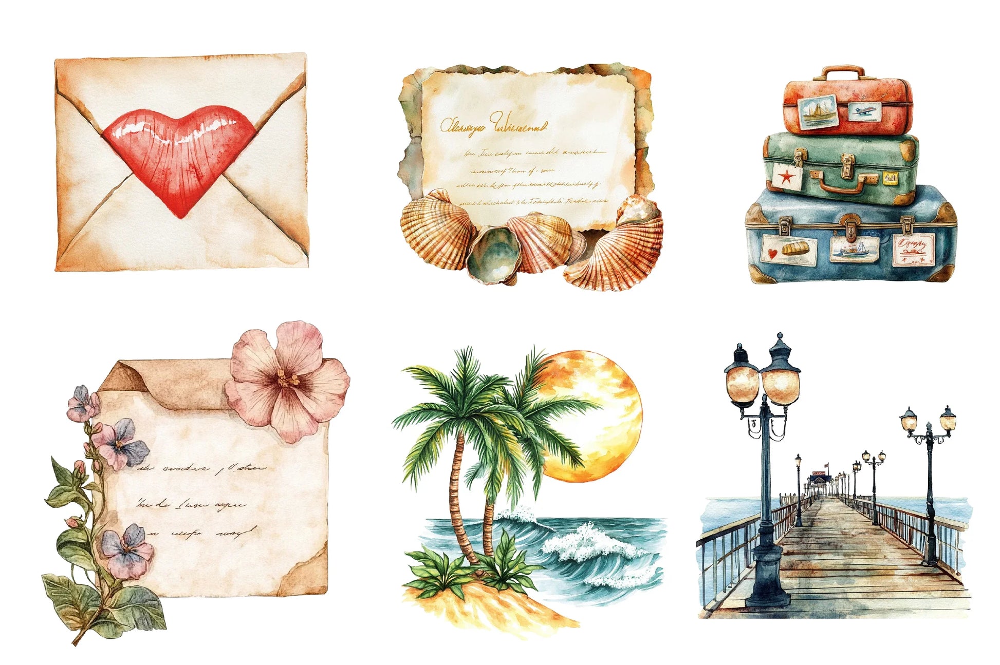1920S Summer Postcard Clipart Bundle - CraftNest - Digital Crafting and Art