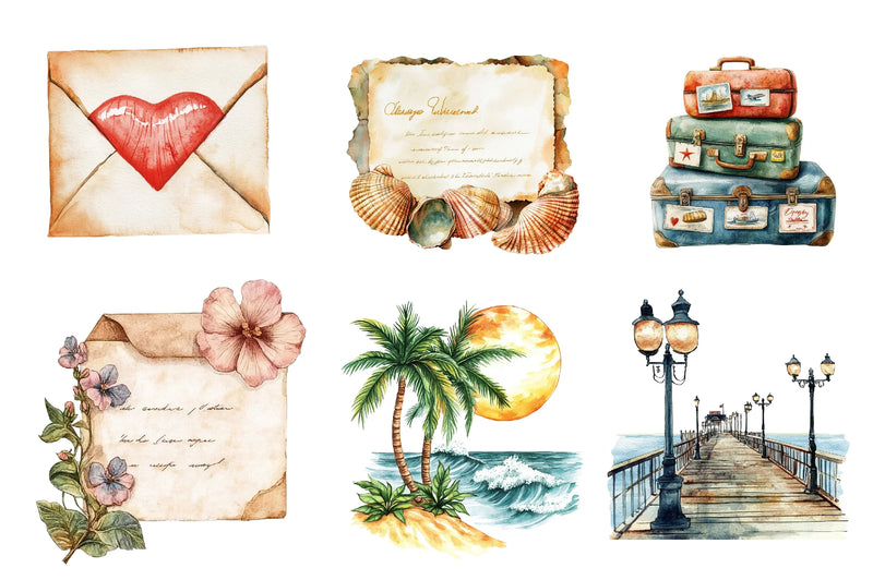 1920S Summer Postcard Clipart Bundle - CraftNest - Digital Crafting and Art