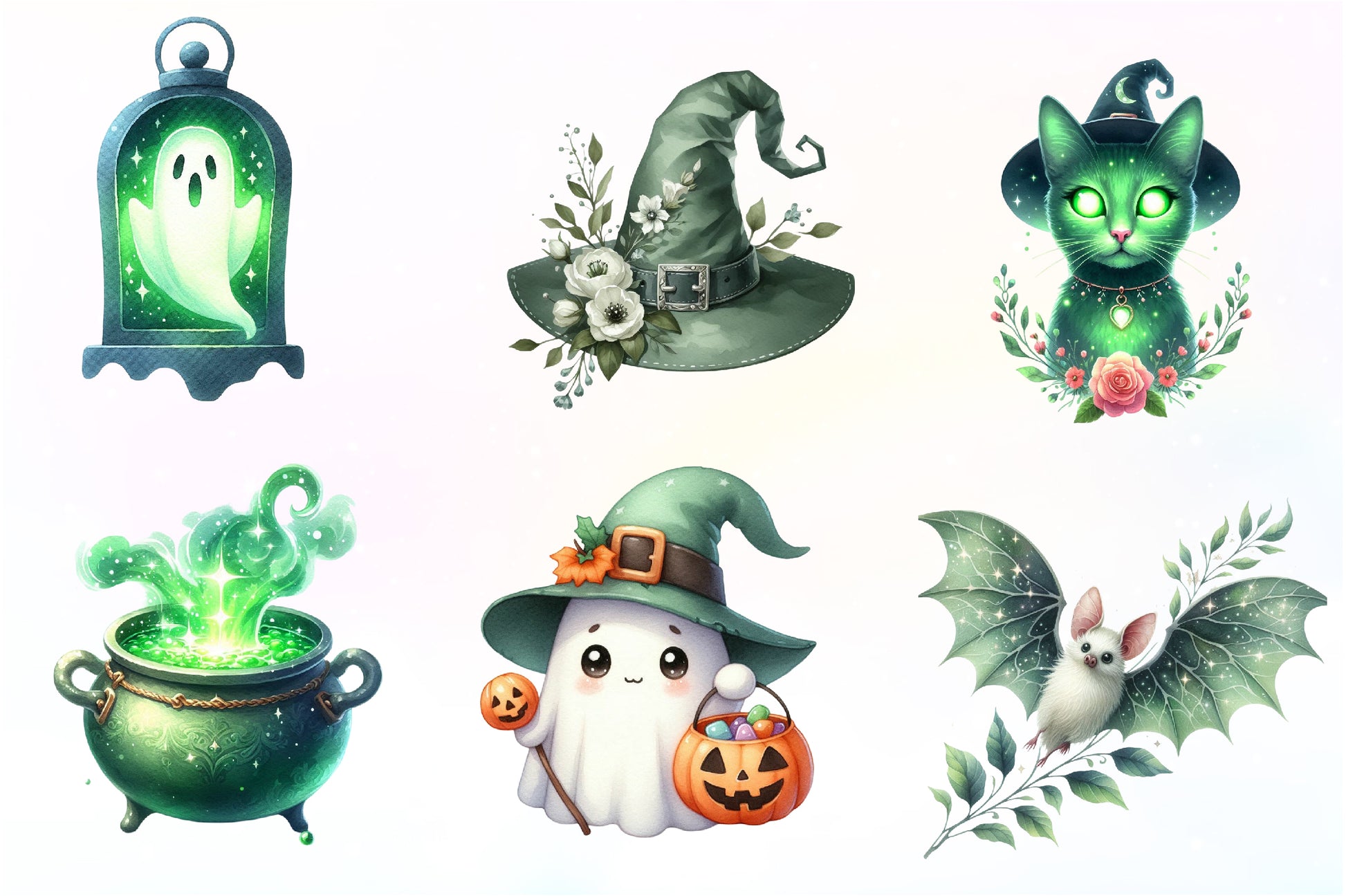 Green & White Halloween Clipart Bundle - CraftNest - Digital Crafting and Art