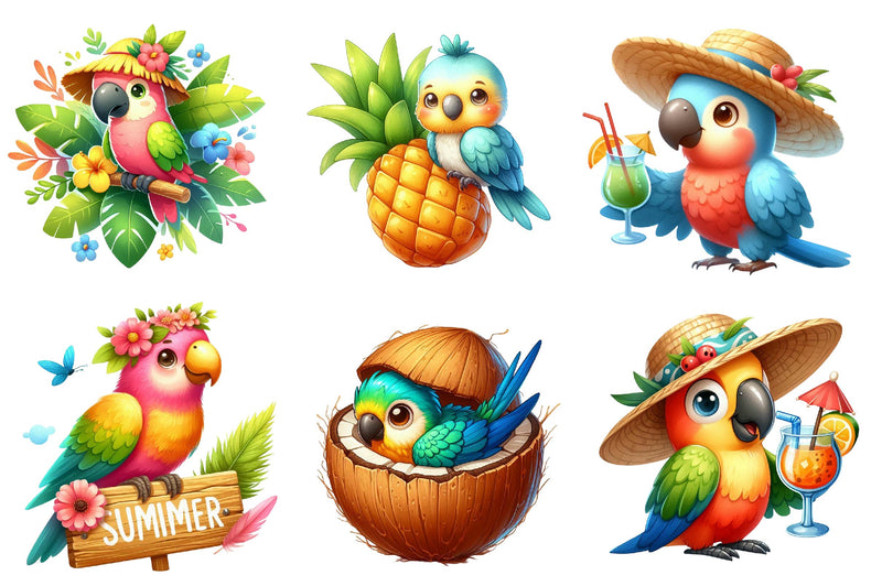Summer Parrot Clipart Bundle 1 - CraftNest - Digital Crafting and Art