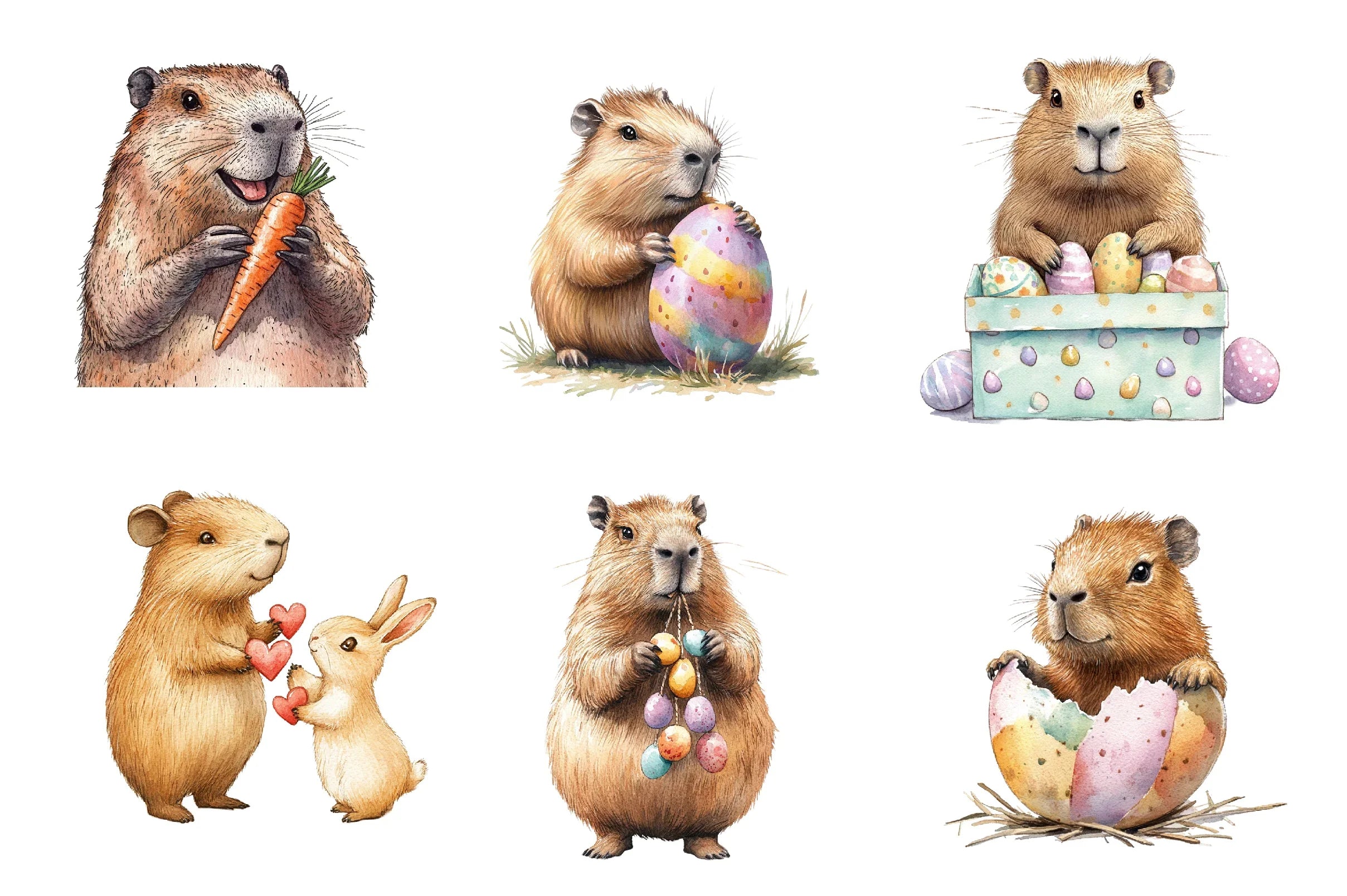 Hoppy Easter Capybaras Clipart Bundle - CraftNest - Digital Crafting and Art