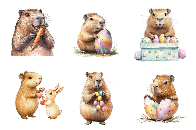 Hoppy Easter Capybaras Clipart Bundle - CraftNest - Digital Crafting and Art