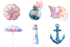 Summer Pink & Blue Coastal Clipart Bundle - CraftNest - Digital Crafting and Art