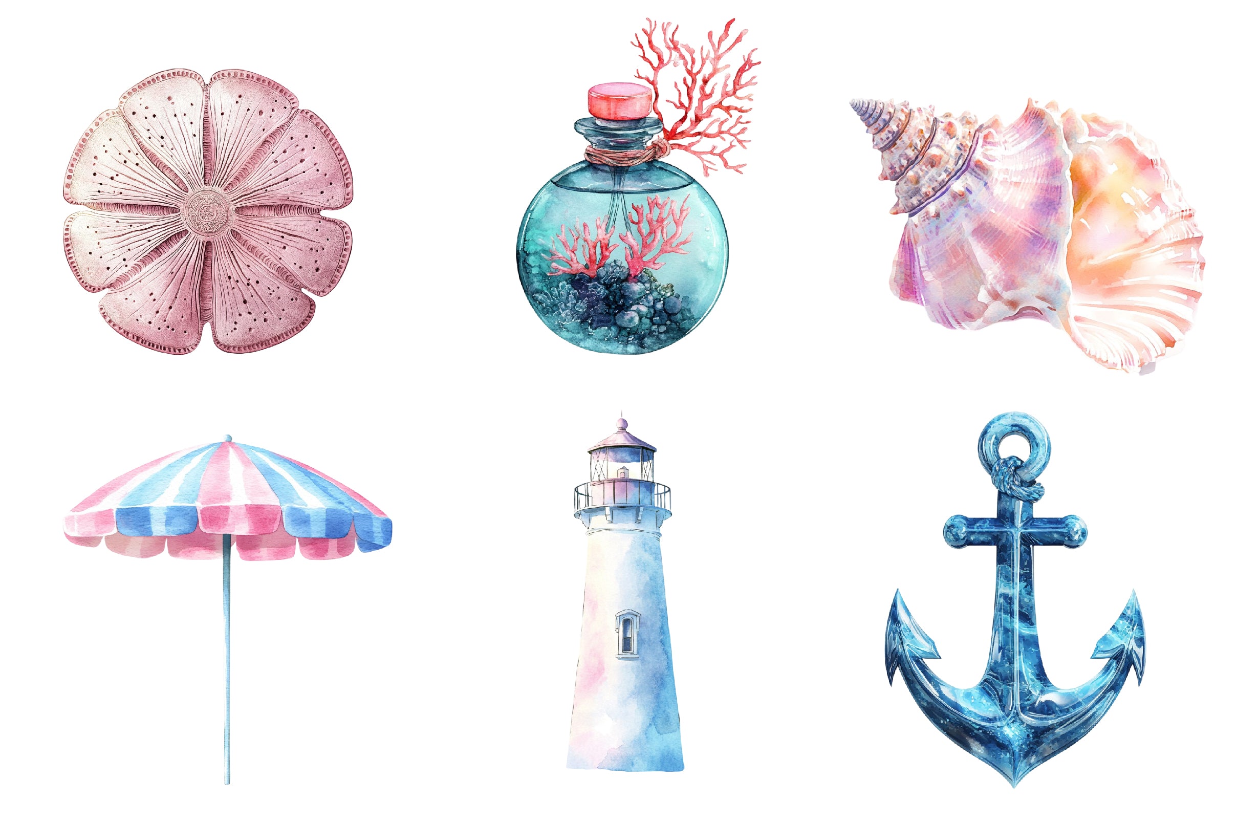 Summer Pink & Blue Coastal Clipart Bundle - CraftNest - Digital Crafting and Art