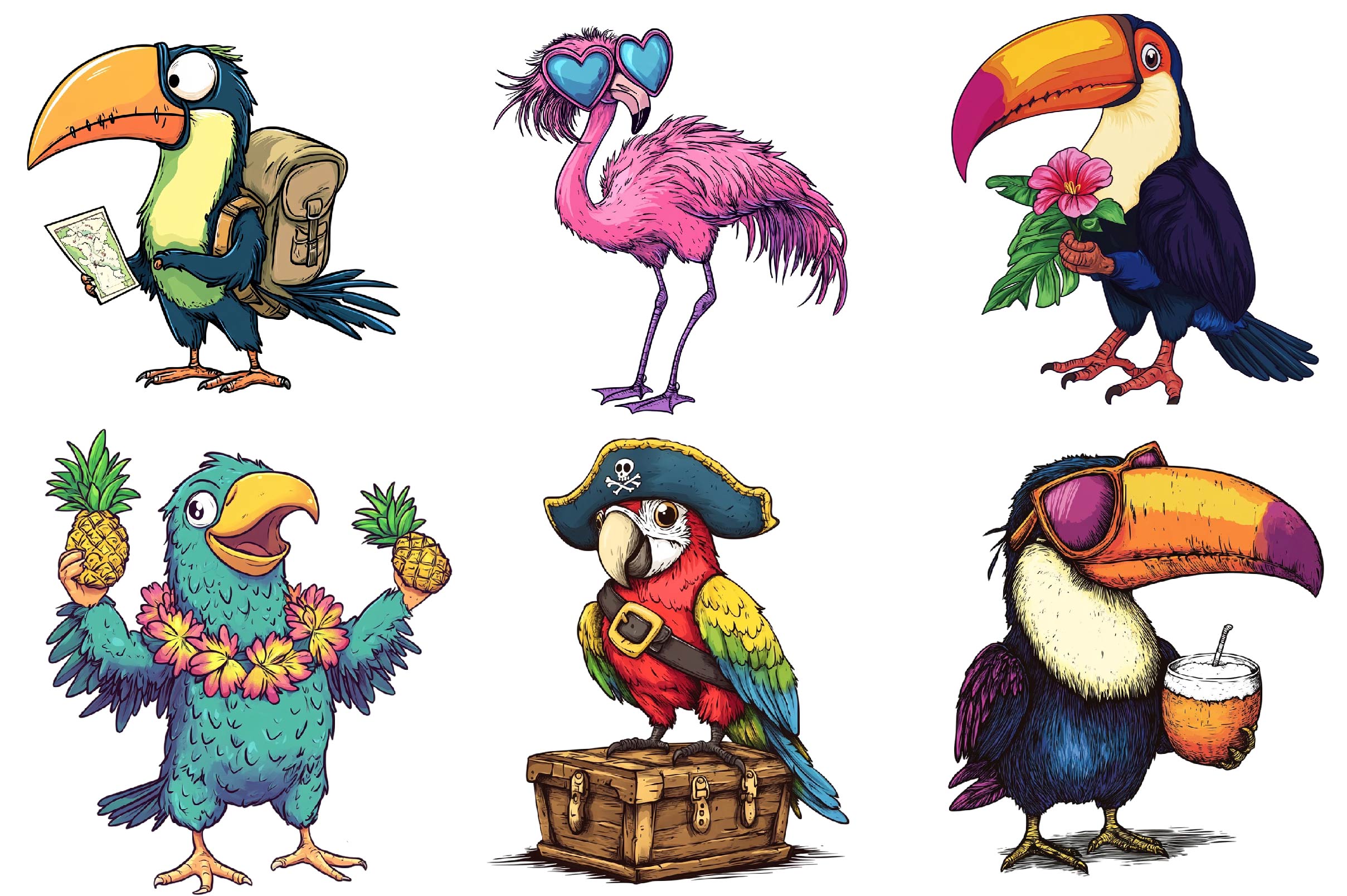 Funny Tropical Bird Clipart Bundle - CraftNest - Digital Crafting and Art