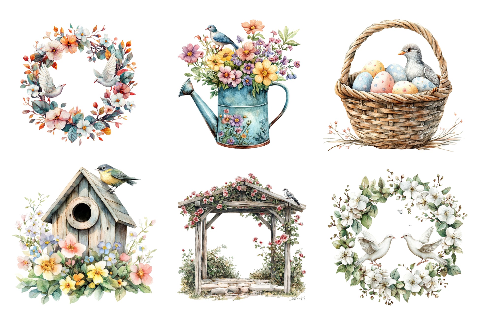 Spring Doves Garden Clipart Bundle - CraftNest - Digital Crafting and Art