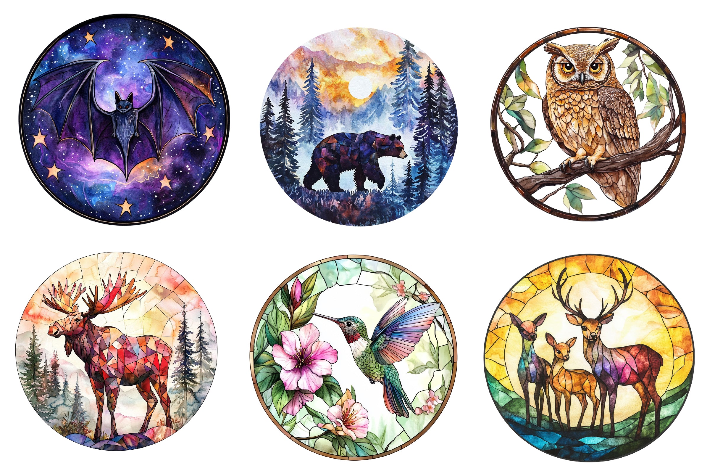 Round Stained Glass Forest Animals Clipart Bundle - CraftNest - Digital Crafting and Art