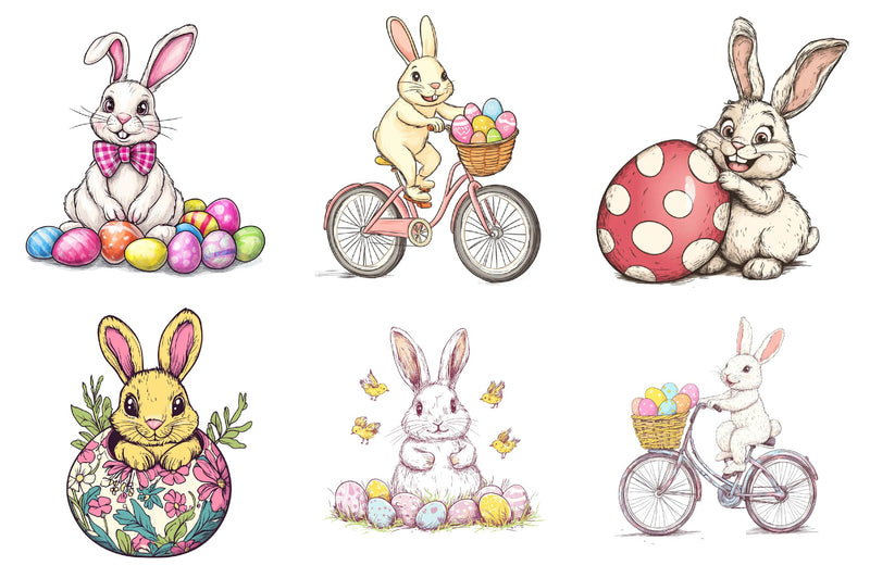 Retro Easter Bunny With Eggs Clipart Bundle - CraftNest - Digital Crafting and Art