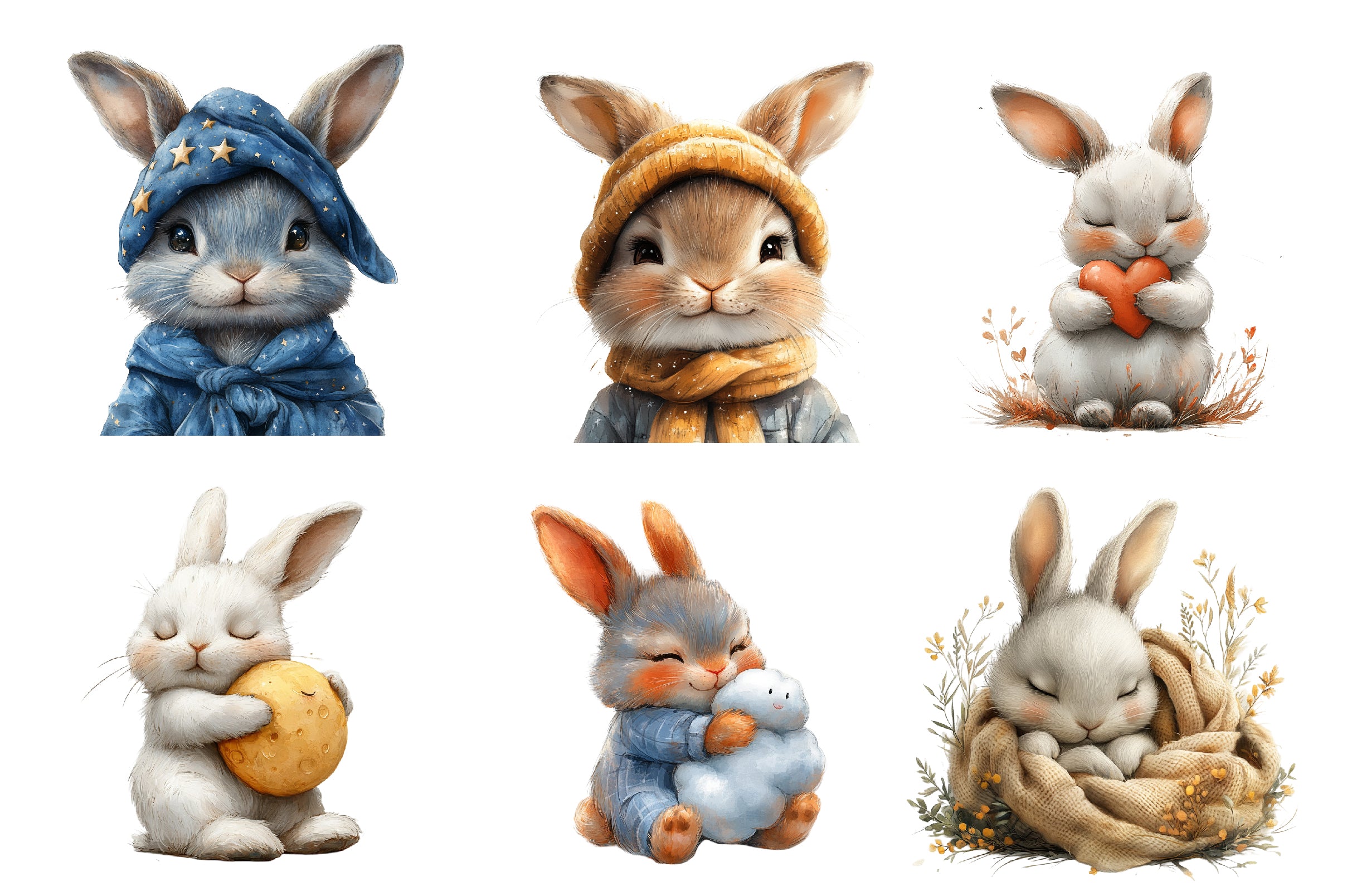 Bunny Neutral Sleeping Animals Clipart Bundle - CraftNest - Digital Crafting and Art