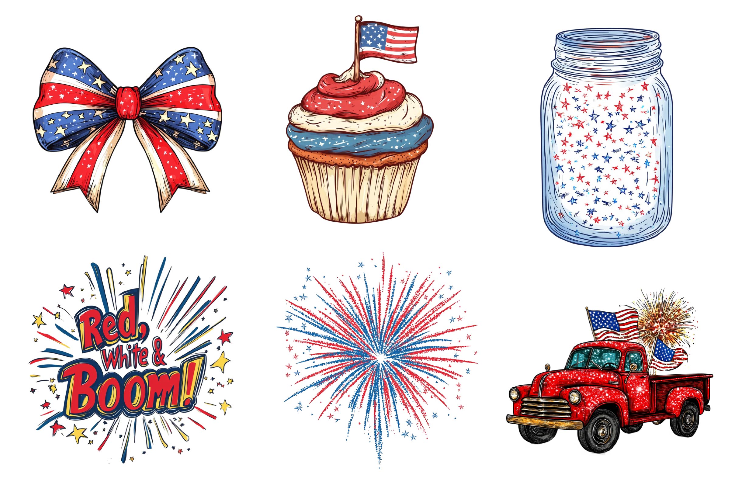 Red White & Boom Clipart Bundle - CraftNest - Digital Crafting and Art