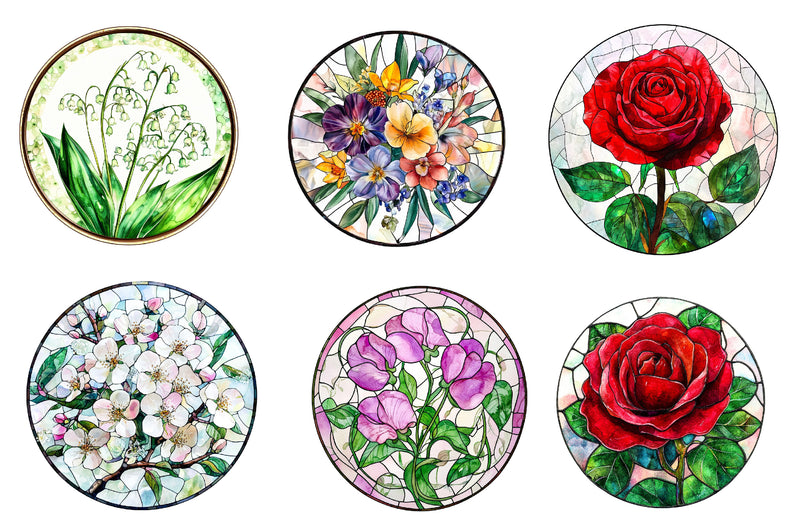 Round Stained Glass Of Birth Month Flowers Clipart Bundle - CraftNest - Digital Crafting and Art
