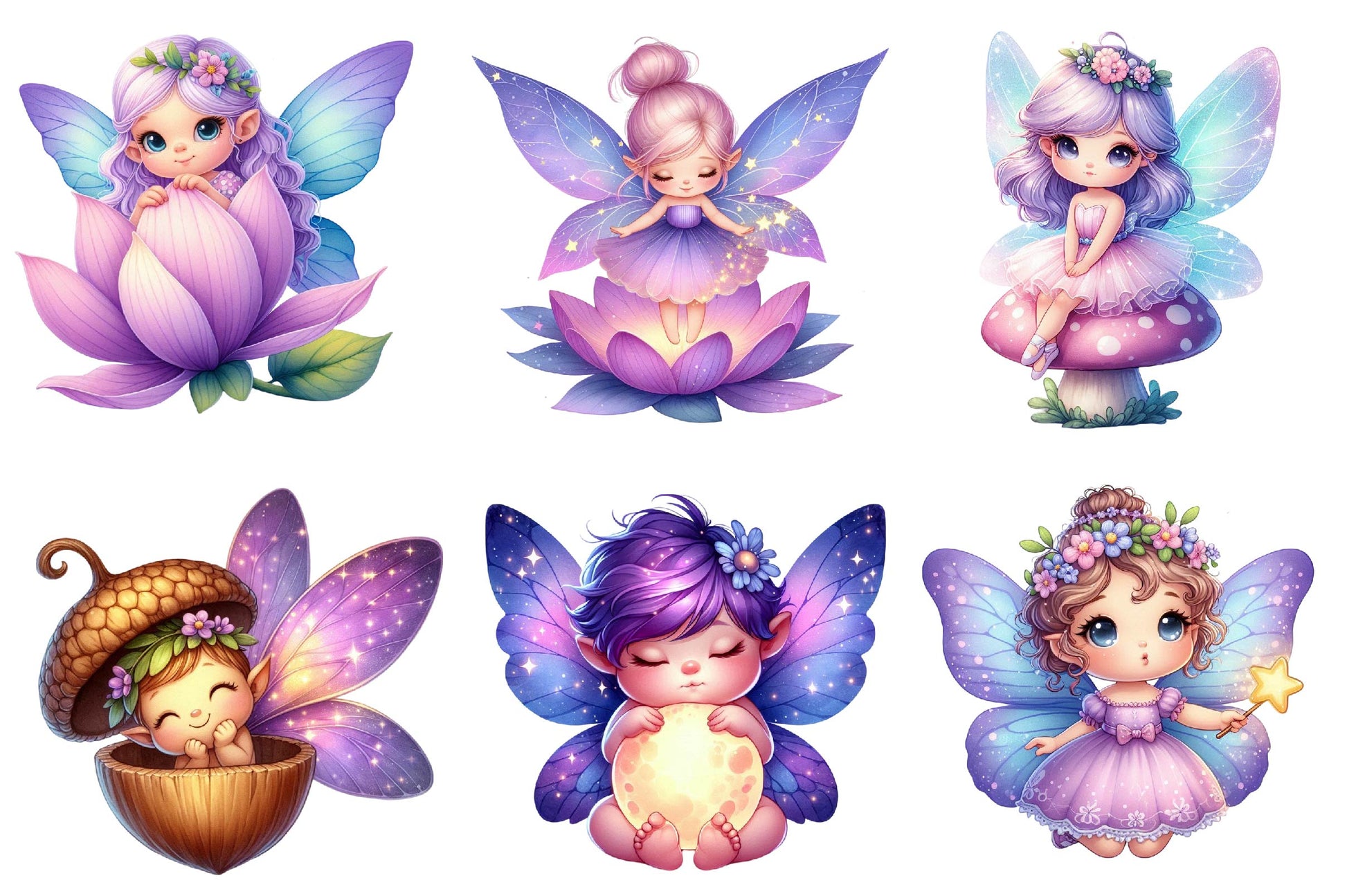 Purple Cute Fairy Clipart Bundle - CraftNest - Digital Crafting and Art