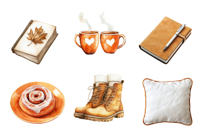 Cozy Caramel & White Fall Clipart Bundle - CraftNest - Digital Crafting and Art
