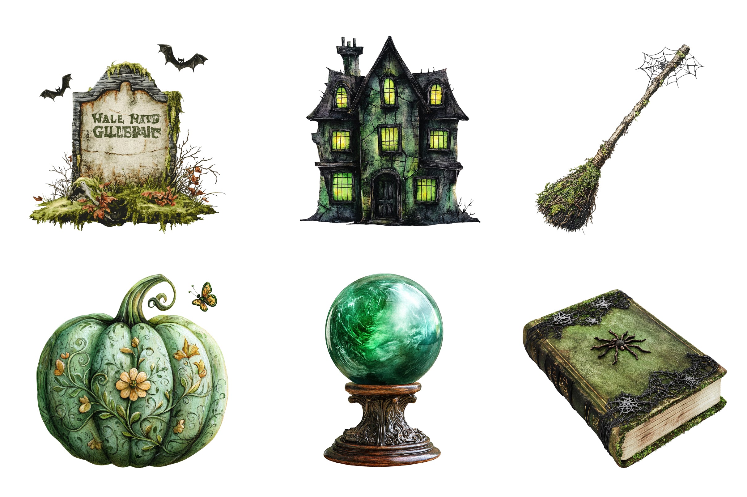 Antique Green Halloween Set Clipart Bundle - CraftNest - Digital Crafting and Art