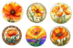 Round Stained Glass California Poppies Clipart Bundle - CraftNest - Digital Crafting and Art