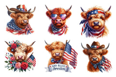 Patriotic Highland Cow Clipart Bundle - CraftNest - Digital Crafting and Art