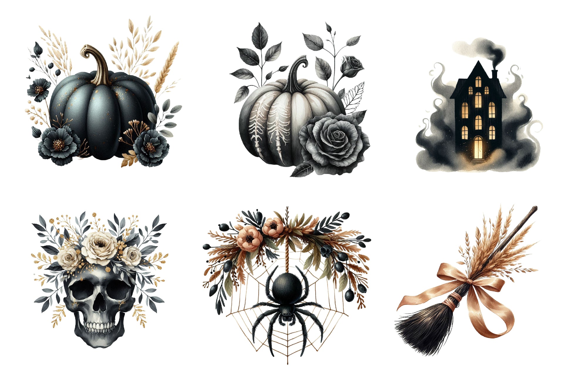 Beige & Black Halloween Clipart Bundle - CraftNest - Digital Crafting and Art