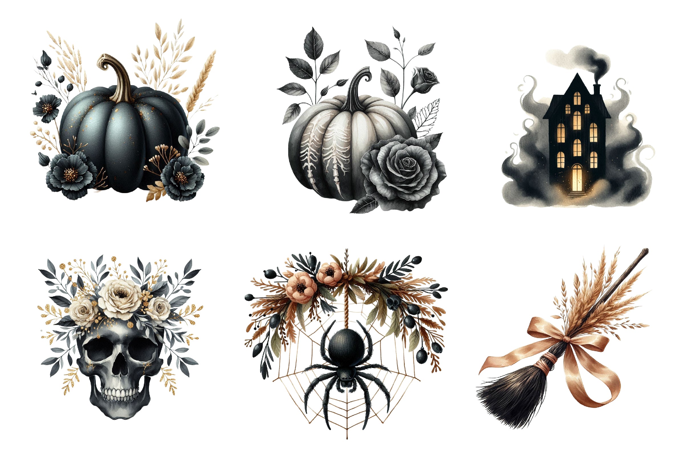 Beige & Black Halloween Clipart Bundle - CraftNest - Digital Crafting and Art