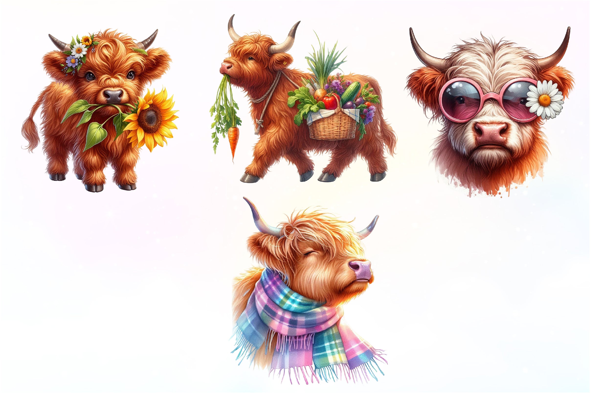 Highland Cow Summer Clipart Bundle - CraftNest - Digital Crafting and Art